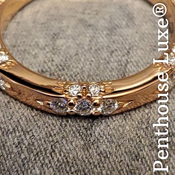 REAL Brilliant Cut Moissanite Paved 925 Sterling Silver 14k Rose Gold Ring Band - Picture 2 of 6